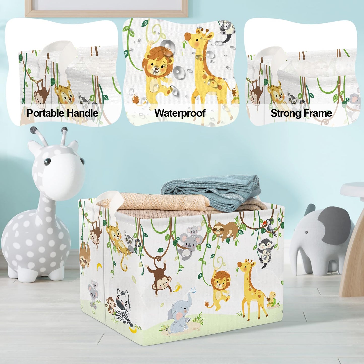 Clastyle Vine Woodland Animal Baby Basket Stuffers Toddler Gift Toy Chest Box Bin Organizer Nursery Room Decor Rectangle Elephan