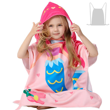 Athaelay Pink Mermaid Hooded Beach Towel Poncho For Kid Girls Toddlers Bath Pool Swim Poncho Cover-Ups Swimwear Soft Lightweight