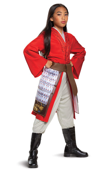 Mulan Costume For Girls, Deluxe Disney Live Action Movie Hero Dress Up Character Outfit, Kids Size Medium (7-8) Red