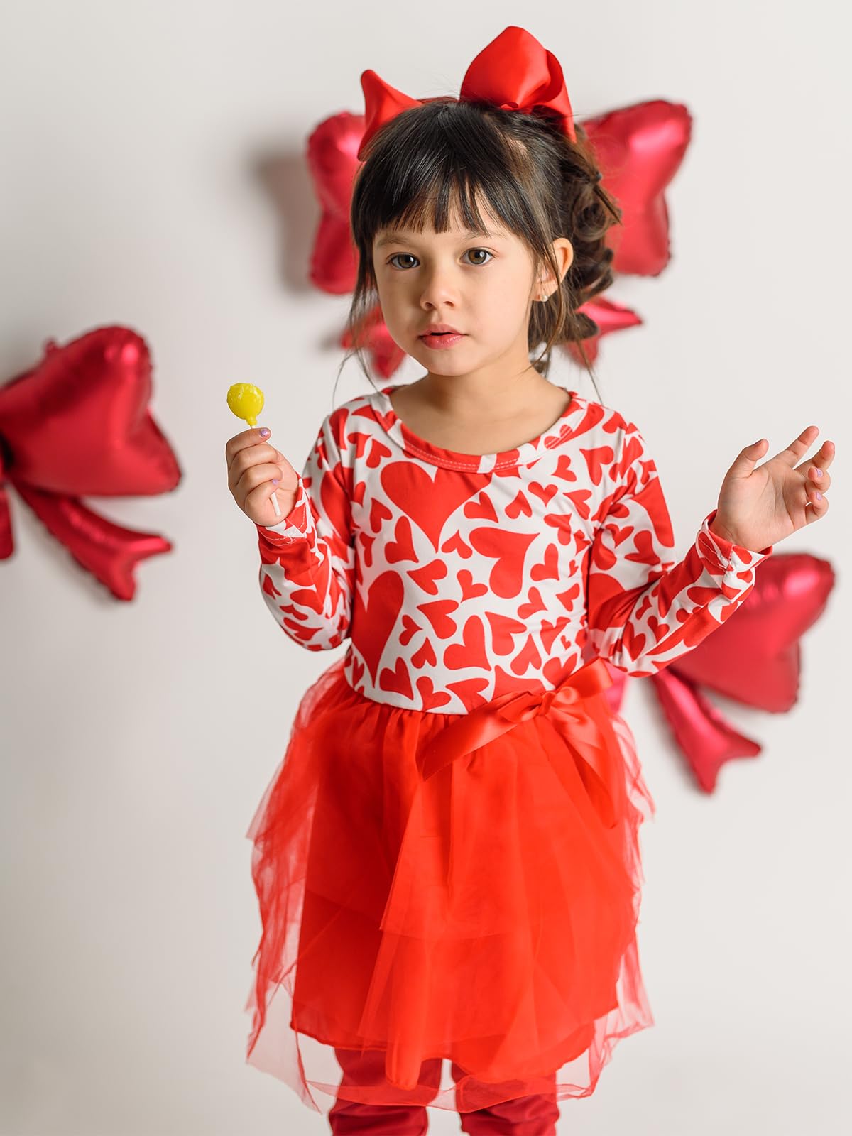 Vieille Toddler Girls Valentines Day Tulle Dress 3T Kids Love Heart Long Sleeve Red Tutu Dress Spring Clothes 4T