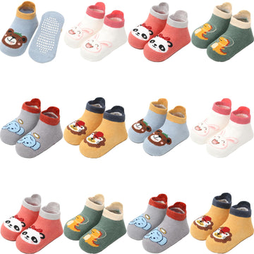Aroveea Non Slip Grip Ankle Baby Socks 5-7 Years Old Black For Toddler Boys And Girls Kids Socks 12 Pack,Infant Cute Cotton Baby