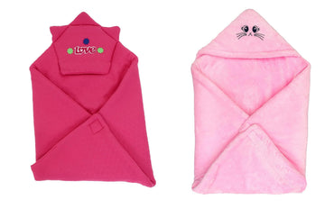 CTMKIDS Baby Wrap with Cap for Kids 74x74 cm  Magenta & Single Baby Wrap with Cap for Kids 74x74 cm  Pink