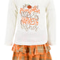 Unique Baby Girls Pumpkin Kisses Plaid 2 Piece Fall Thanksgiving Skirt Set (3T)