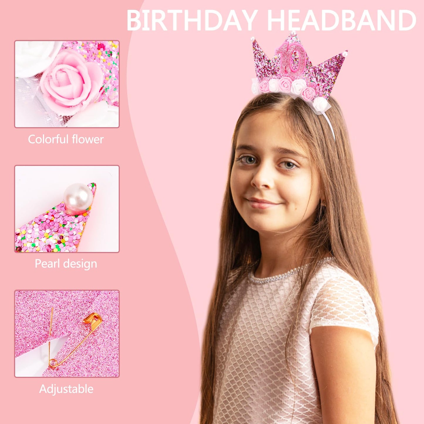 Vovii 10Th Birthday Decorations For Girls, Birthday Girl Headband Glitter Sash Set For 10 Year Old Girl Birthday Decoration, Bir