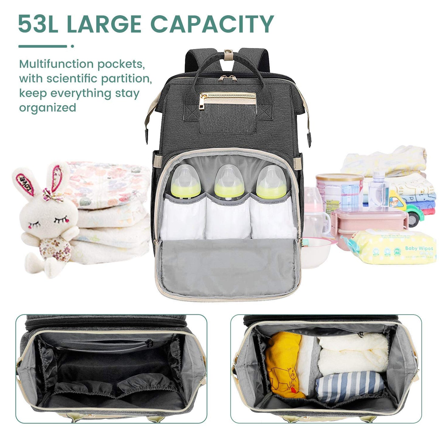 Hotbest Diaper Bag Backpack, Large Baby Bag, Nappy Changing Bags With Changing Pad, Multifunction Waterproof Travel Essentials B