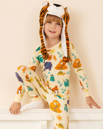 Babee Reshinee Bamboo Viscose Toddler Animal Pajamas Boys Girls Kids Baby 2Pcs Long-Sleeve Pyjamas Set 2-3T Snug Fit Sleepwear P