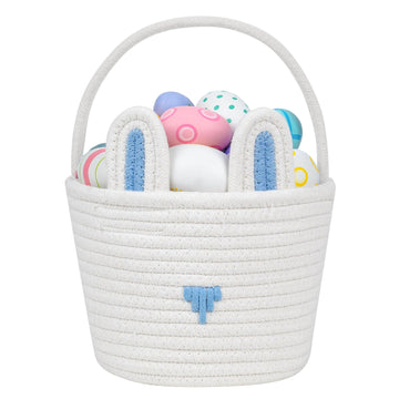 CubesLand Easter Basket for Kids & Babies - Soft & Safe Handwoven Cotton Rope Bunny Basket, Easter Egg Hunt & Festive Decor, Blu