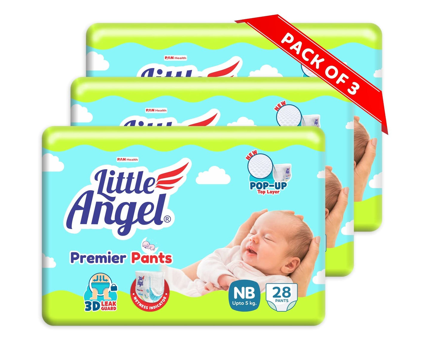 Little Angel Premier Pants Baby Diaper, New Born (Nb/Xs) Size, 84 Count, Cottony Soft Material, Wetness Indicator, Breathable La