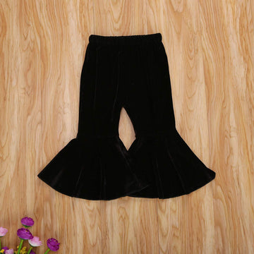 Goocheer Kids Toddler Little Baby Girl Fall Winter Velvet Bell Bottom Flare Pants Ruffle Leggings Trousers (Velvet-Black, 2-3Yea