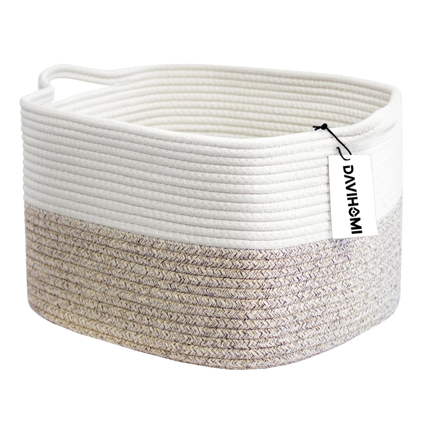 Davihomi Square Woven Cotton Rope Basket For Organizing, Gift Baskets For Handles, Empty Gift Baskets, Toy Basket For Bins|13.5'