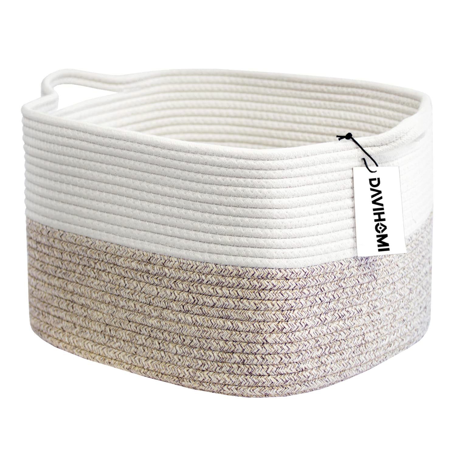 Davihomi Square Woven Cotton Rope Basket For Organizing, Gift Baskets For Handles, Empty Gift Baskets, Toy Basket For Bins|13.5'