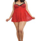 Dreamgirl Women'S Plus Size Flirty Mesh & Lace Babydoll With Matching G-String, Ruby, 3X