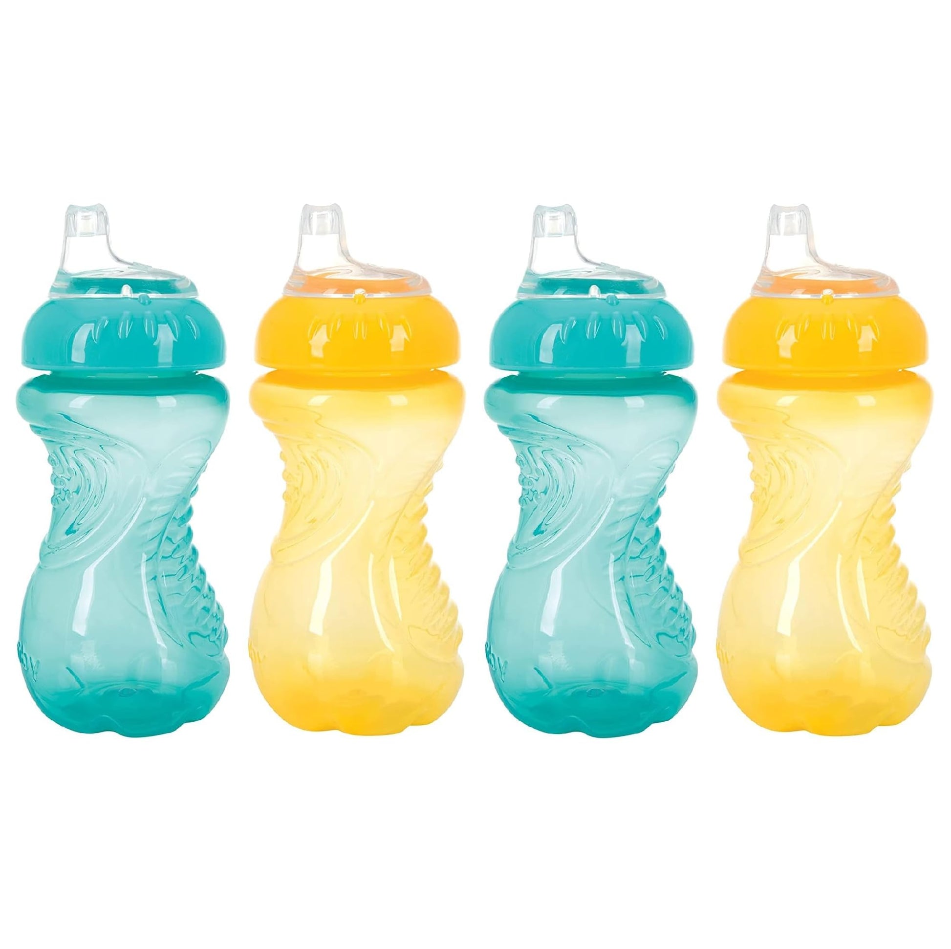 Nuby 4 Piece No Spill Easy Grip Trainer Cup 10 oz (Aqua & Yellow)
