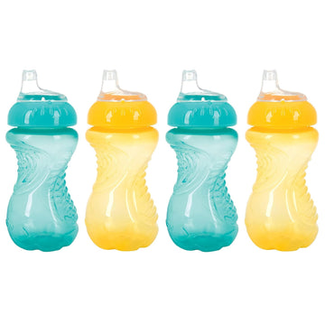 Nuby 4 Piece No Spill Easy Grip Trainer Cup 10 oz (Aqua & Yellow)