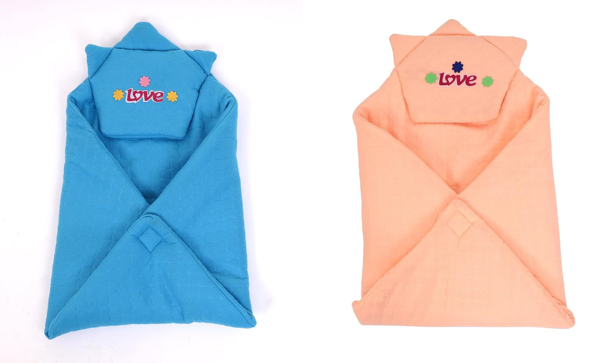 CTMKIDS Baby Wrap with Cap for Kids 74x74 cm  Blue & Peach