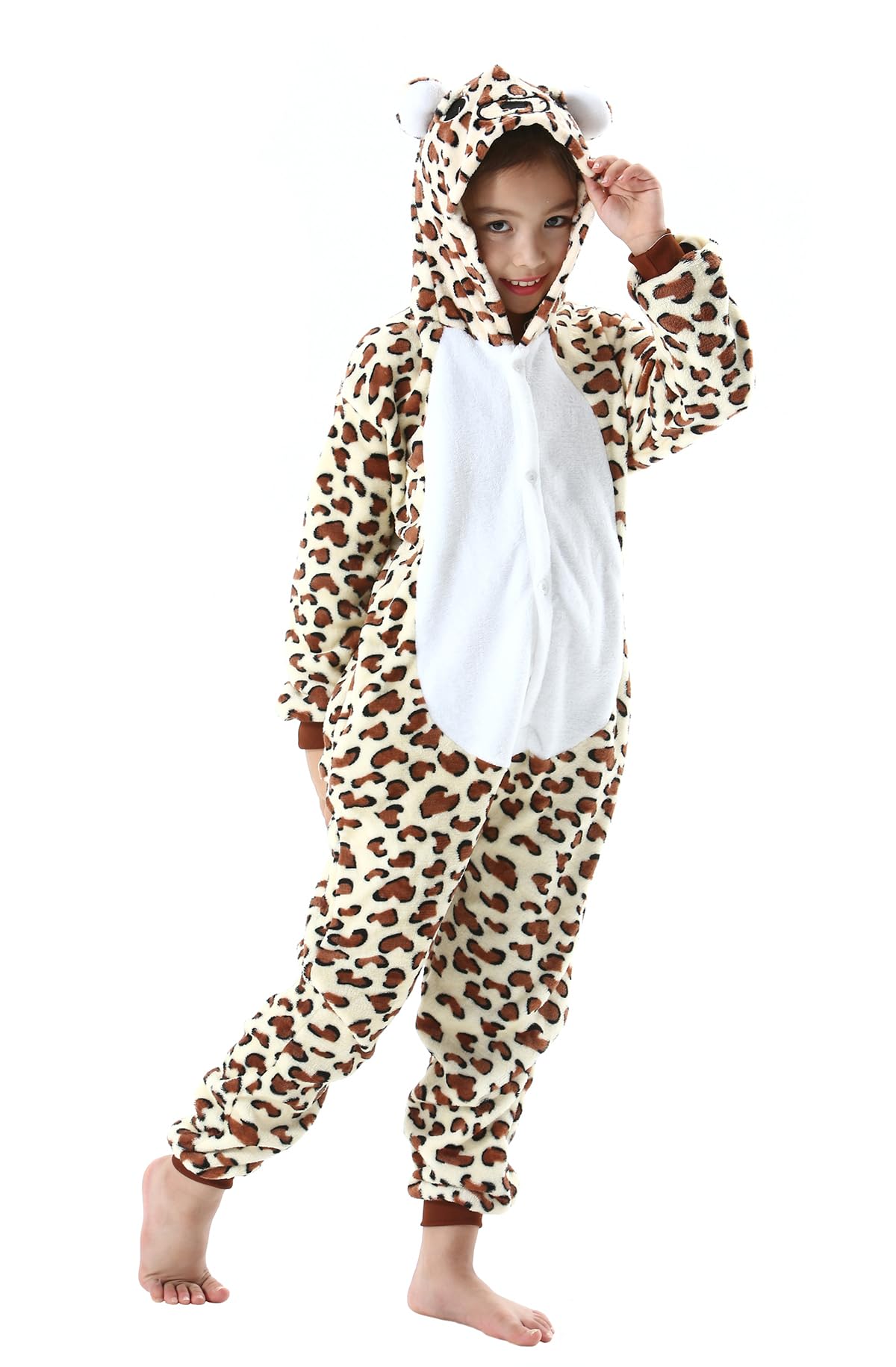 CuteOn Leopard Onesie Kids Animal Pajamas for Boys Girls Halloween Christmas Costume Height for 130cm