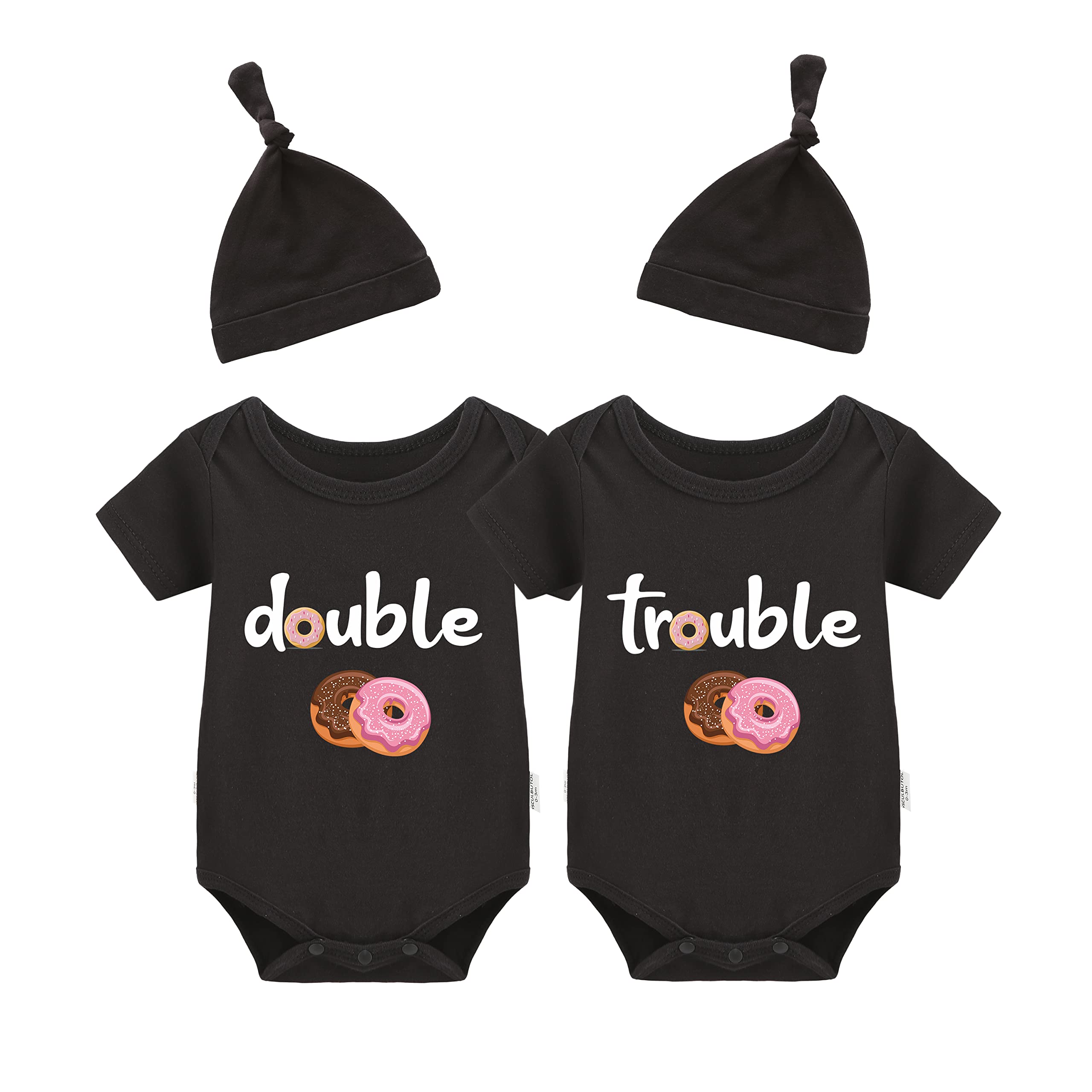 Ysculbutol Baby Twins Bodysuits Funny Double Trouble Cute Romper Twin Jumpsuits WBBAPB08C9Z5W2N