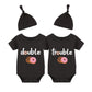 Ysculbutol Baby Twins Bodysuits Funny Double Trouble Cute Romper Twin Jumpsuits Hat Set(Sweet Blacksm)
