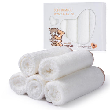 Warm Cuddles Bamboo Baby Washcloths Set  Soft Natural Baby Wipes For Delicate Skin  Absorbent Newborn Bath Face Towel (White)