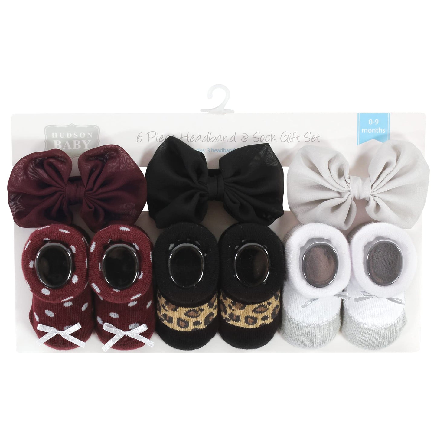 Hudson Baby Baby Girls' Headband And Socks Giftset, Burgundy Leopard, One Size