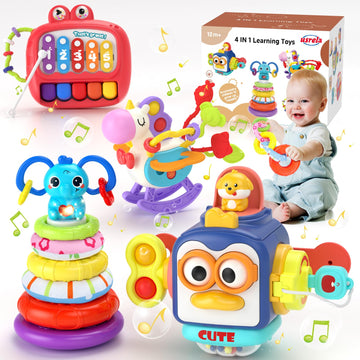 4 in 1 Baby Toy for 6 12 18 Month, Learning Toys for Babies 6-12 Months, Baby Busy Cube Toys, Stacking Toys, Unicorn Pull String