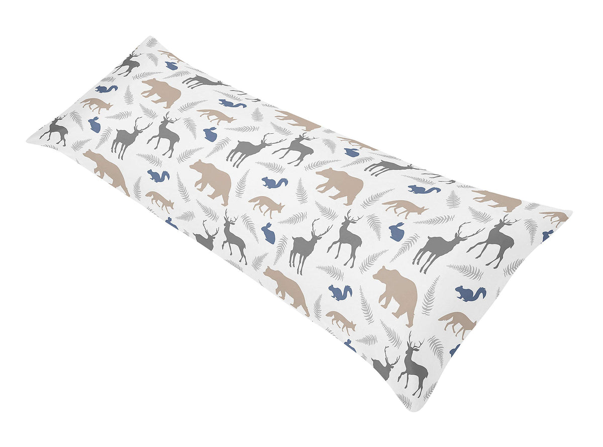 Sweet Jojo Designs Blue Grey and White Woodland Animals Bear Deer Fox Full Length Double Zippered Body Pillow Case Cover