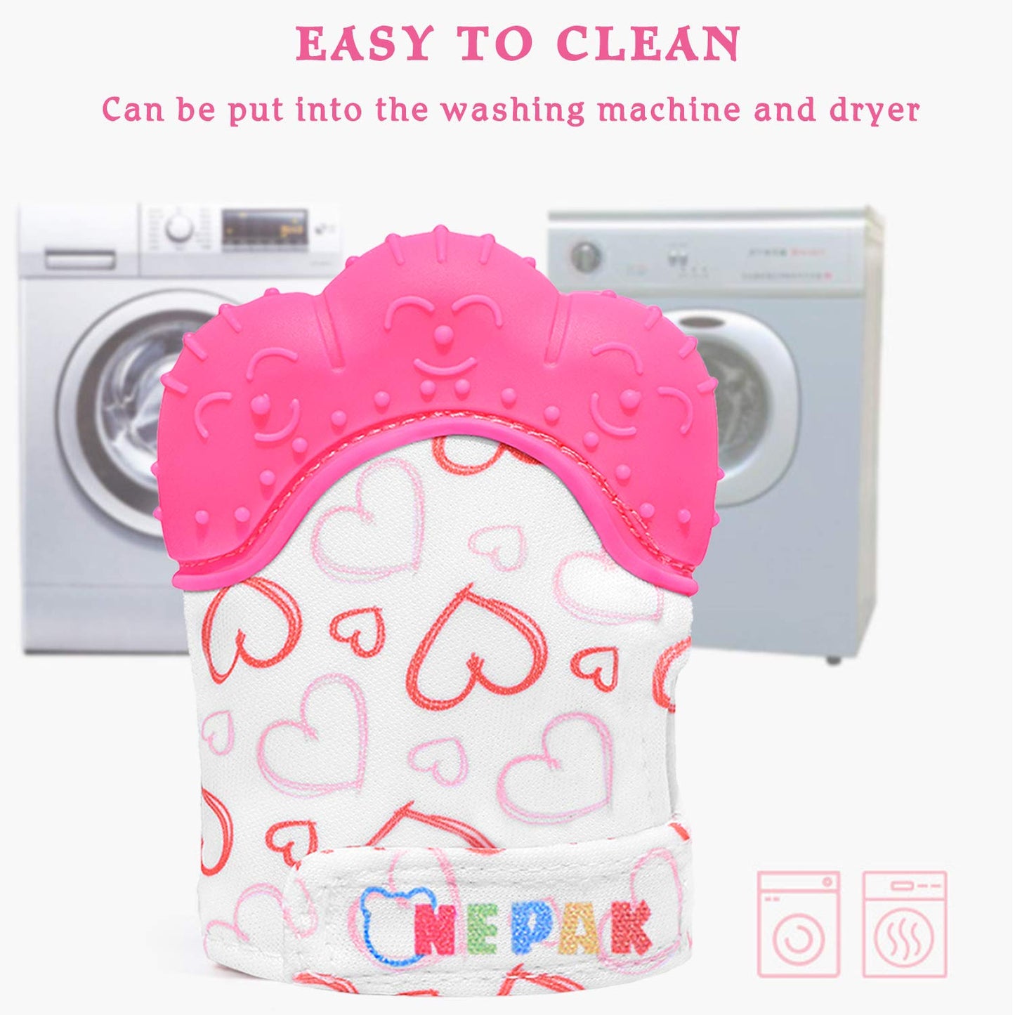 NEPAK Teething Mitten 2 Pcs-Baby Glove Stimulating Teether Toys for Boys & Girls-Teething Glove for 3-6 Months Baby (Pretty Swee