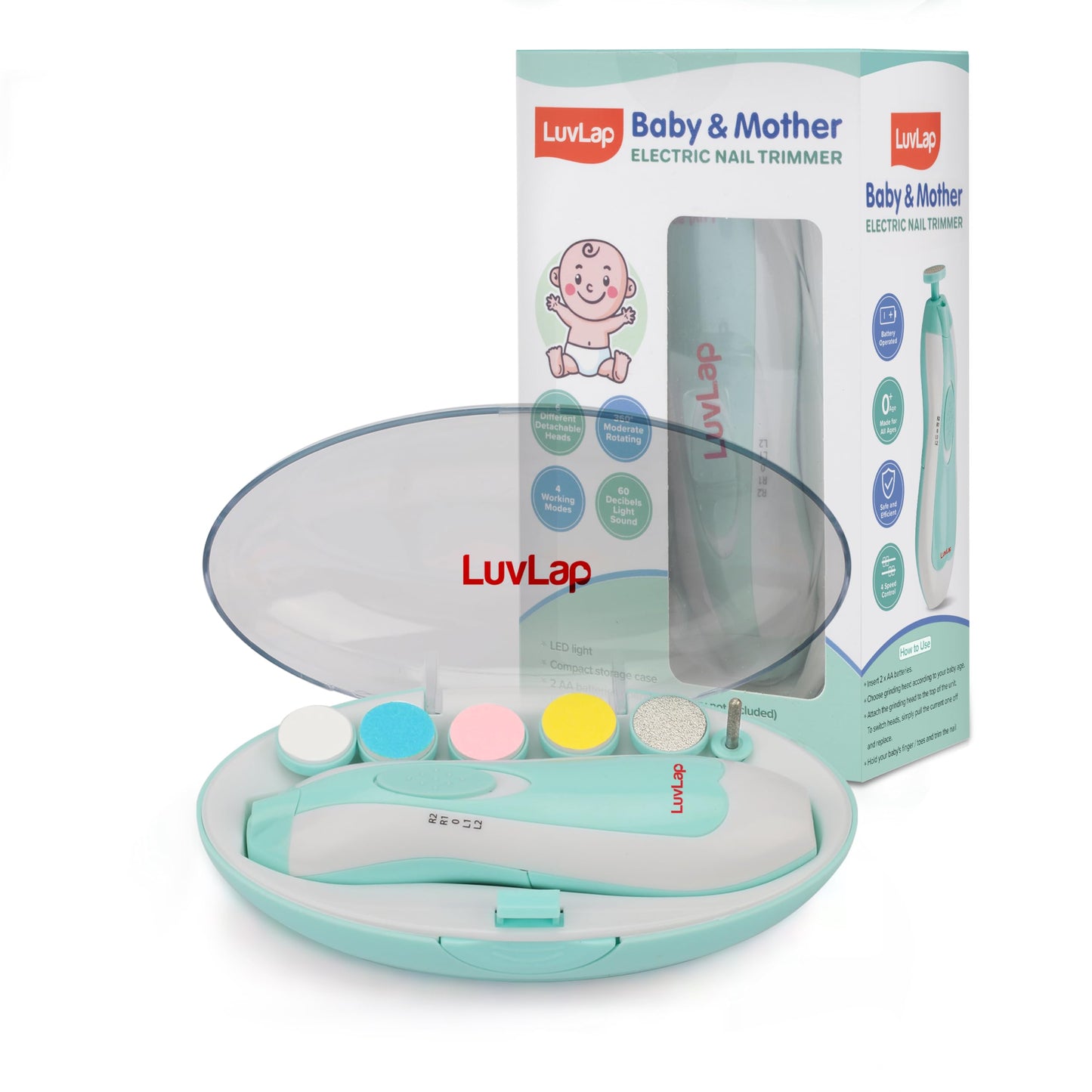 Luvlap Electric Nail Trimmer For Baby & Mother With Light, Electric Baby Nail Cutter With Multiple Filer Heads Adjustment, Safe 