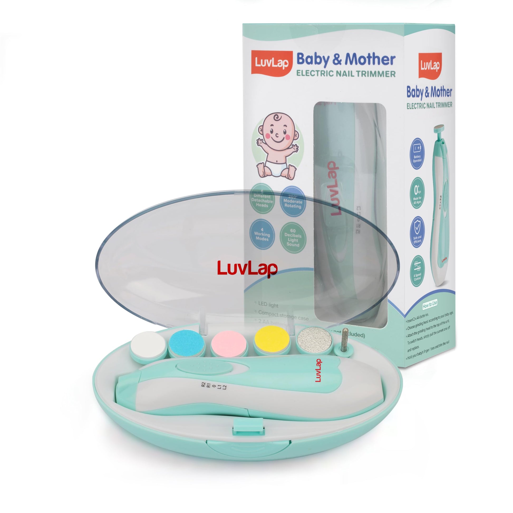 Luvlap Electric Nail Trimmer For Baby & Mother With Light, Electric Baby Nail Cutter With Multiple Filer Heads Adjustment, Safe 