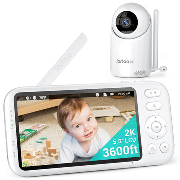 Jartoo 2K Video Baby Monitor With Camera And Audio, 3600Ft Long Range Baby Monitor No Wifi 5.5' Fhd Screen Anc Baby Camera Wire