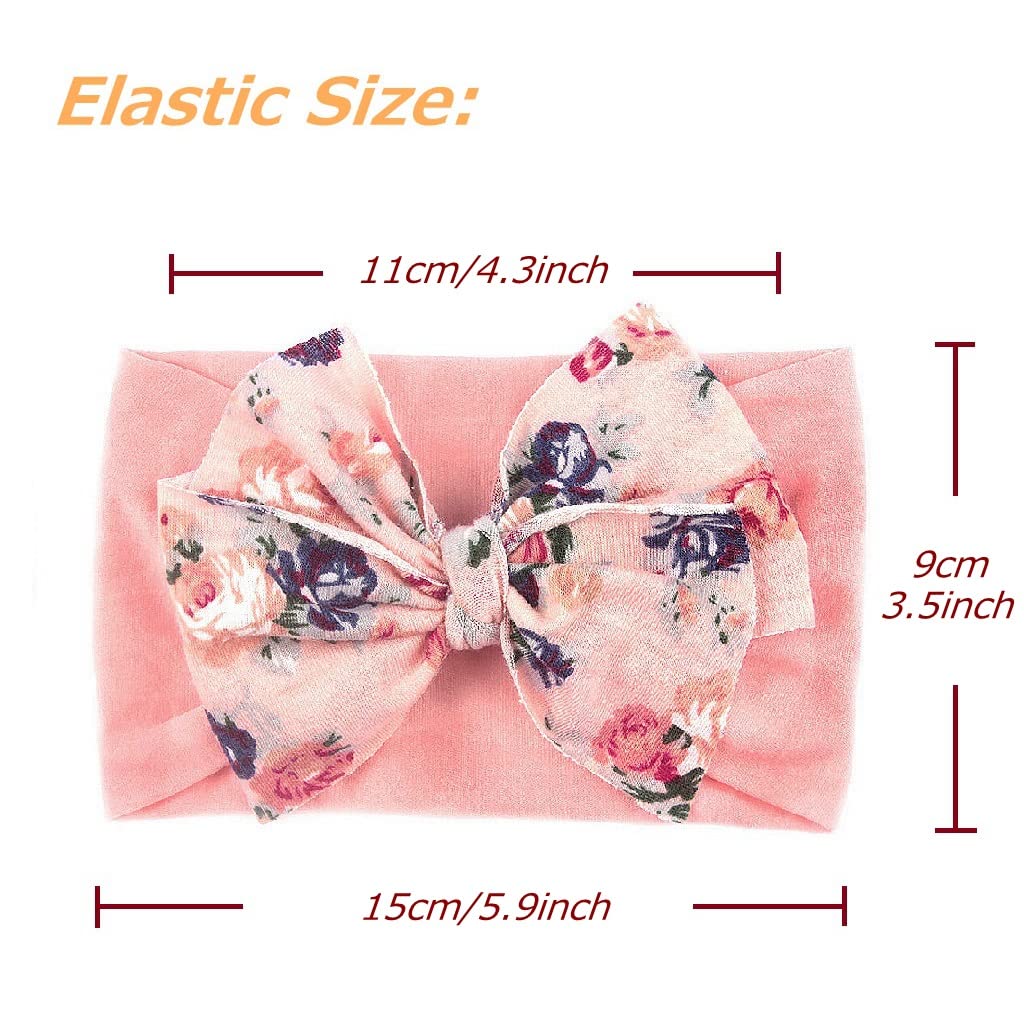 Nishine 6 Pack Cute Toddler Baby Girls Elastic Soft Nylon Headwraps Infant Knot Bow Headband Turban (Pink Set-6Pcs)