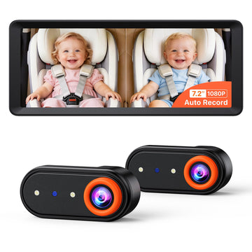 Luckview BM5 MAX 1080P Dual Baby Car Camera with Recording, 7.2 Split Monitor for 2 Kids, Dual Car Camera Baby Monitor with Auto