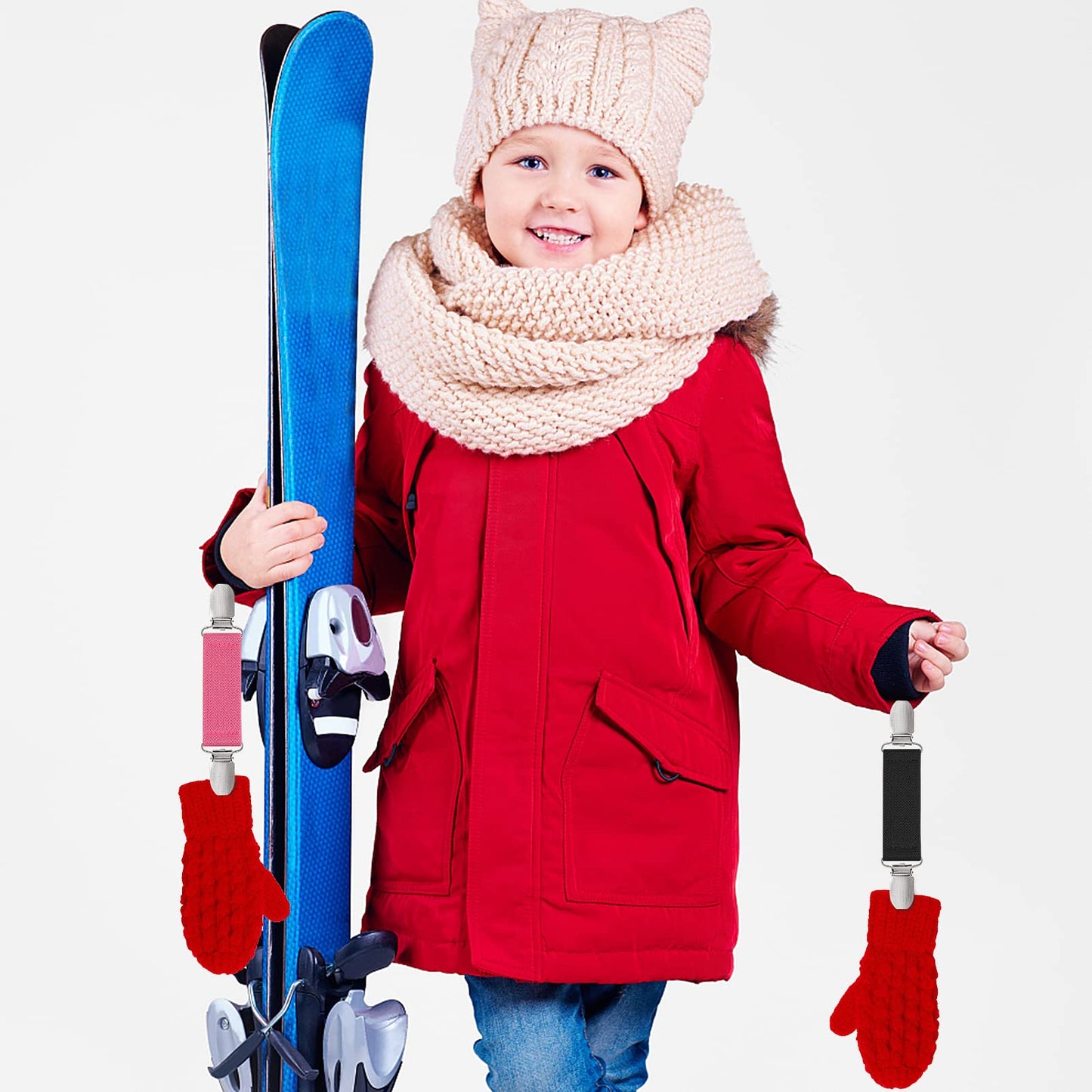 Zkptops 4 Pairs Mitten Clips For Kids Toddlers Baby Elastic Gloves Clips Tight Winter Mitten Clips Gloves Holder Strap Hook Atta