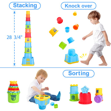 iPlay, iLearn Baby Stacking Toys, Toddler Nesting Stack Cups, Infant Stackable Block, Kids Sorting Game W/Shape Sorter for Sand