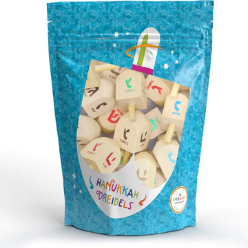 Hanukkah Dreidel 24 Extra Large Wooden Dreidels Hand Painted - Includes Game Instruction Cards! (24-Pack Xl Dreidels)