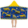 Kids Beach Towel With Hood - Excavators Vehicles Engineering Theme for Boys Girls, Microfiber Soft Bath Poncho Bathrobe Wrap Rob