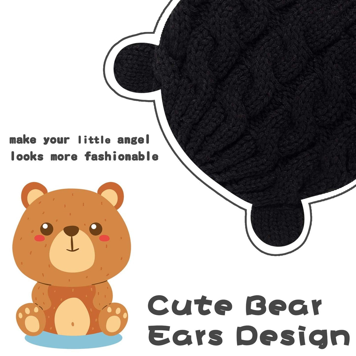 Unisex Baby Toddler Hat And Mitten Set Winter Knitted Thick Warm Beanie Cap Gloves For Infant Boys Girls (Black, M (3-6 Months))