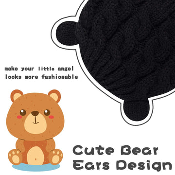 Unisex Baby Toddler Hat And Mitten Set Winter Knitted Thick Warm Beanie Cap Gloves For Infant Boys Girls (Black, M (3-6 Months))
