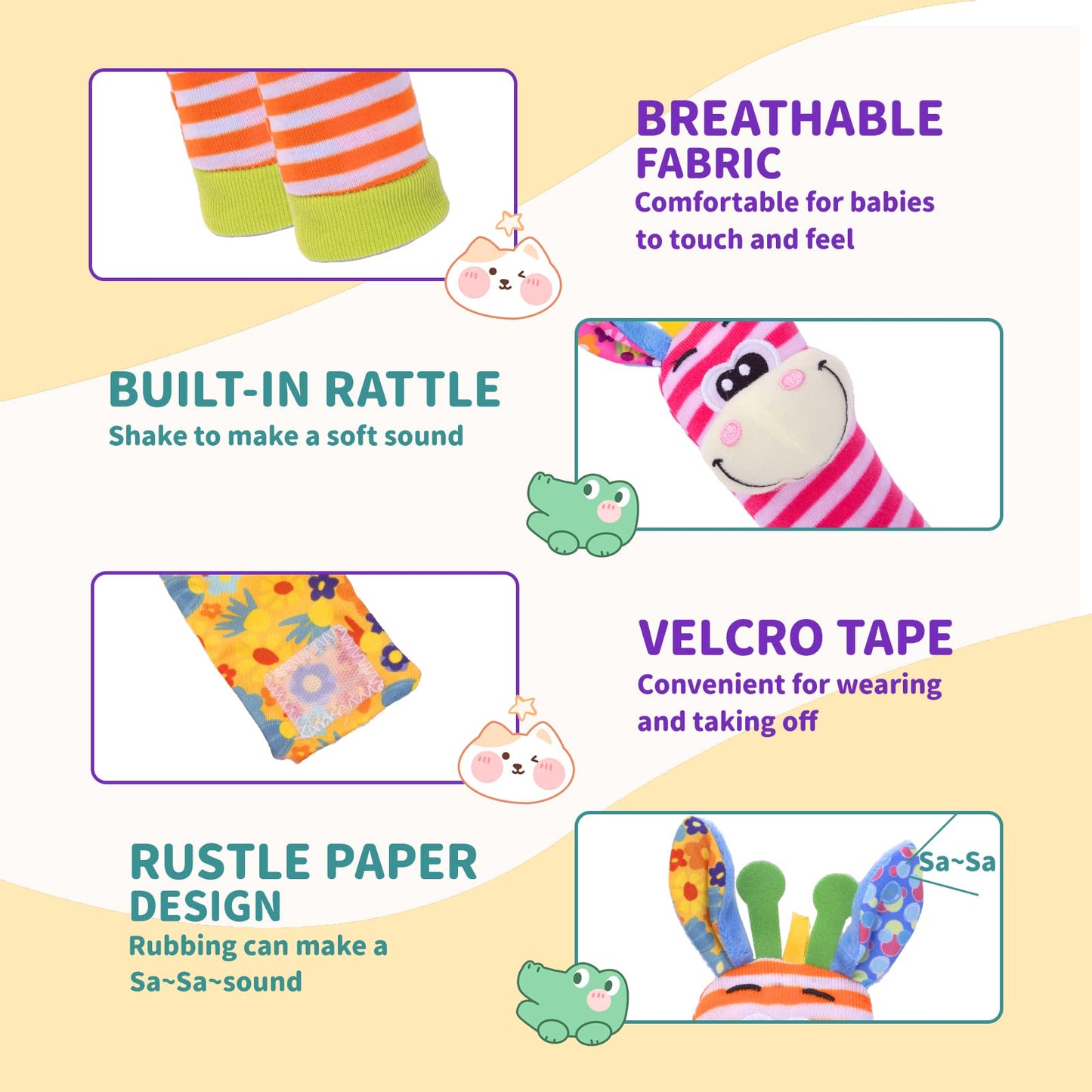PADONISE Wrist Rattles Baby Socks Baby Toys Set Soft Sensory Toys for Babies Cartoon Animal Rattles Sock Early Development Toy B