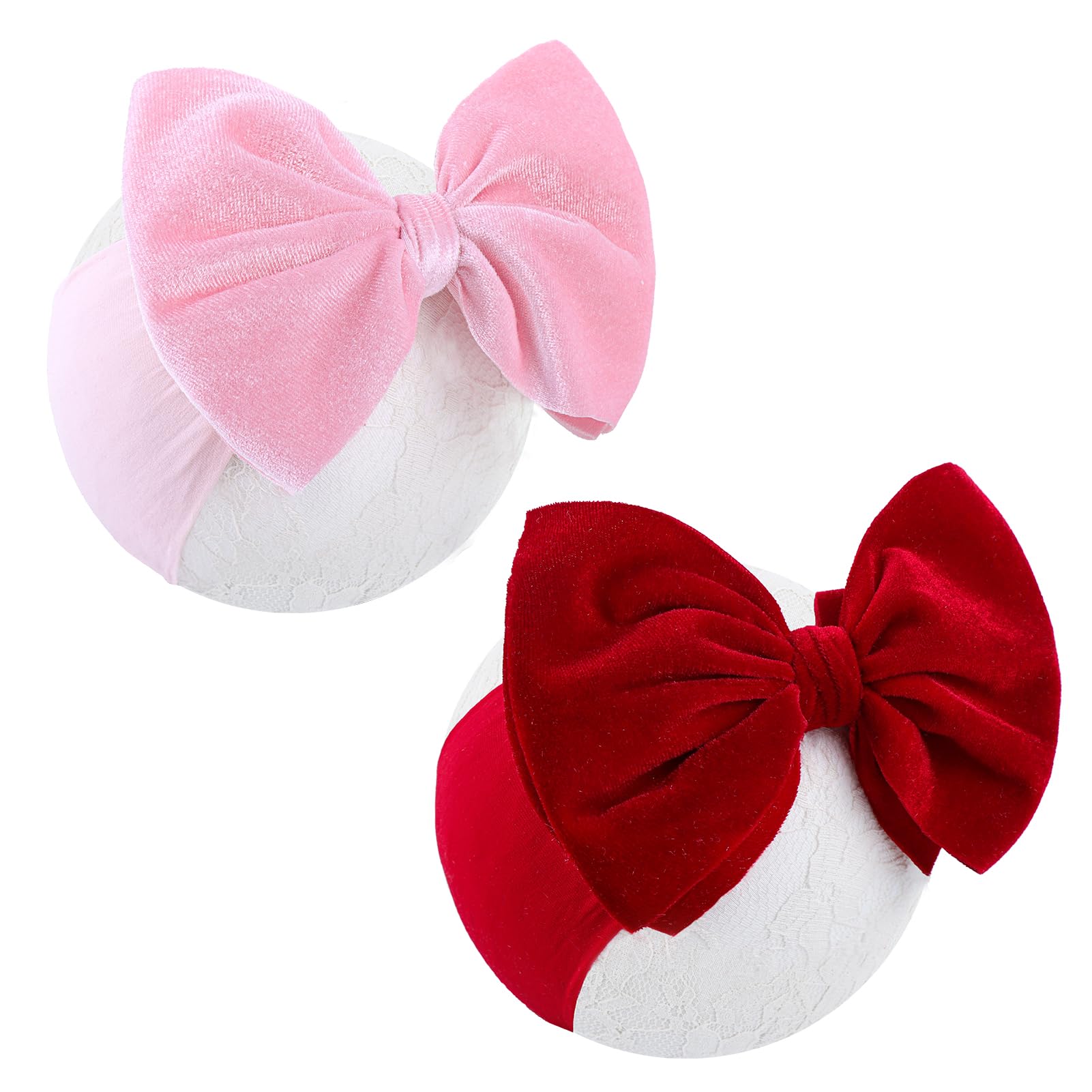 Yanjie Headbands, 6' Red Pink Velvet Hairband, Handmade Valentine'S Day Baby Hair Accessories, One Size, 5 Count, For Newborn I