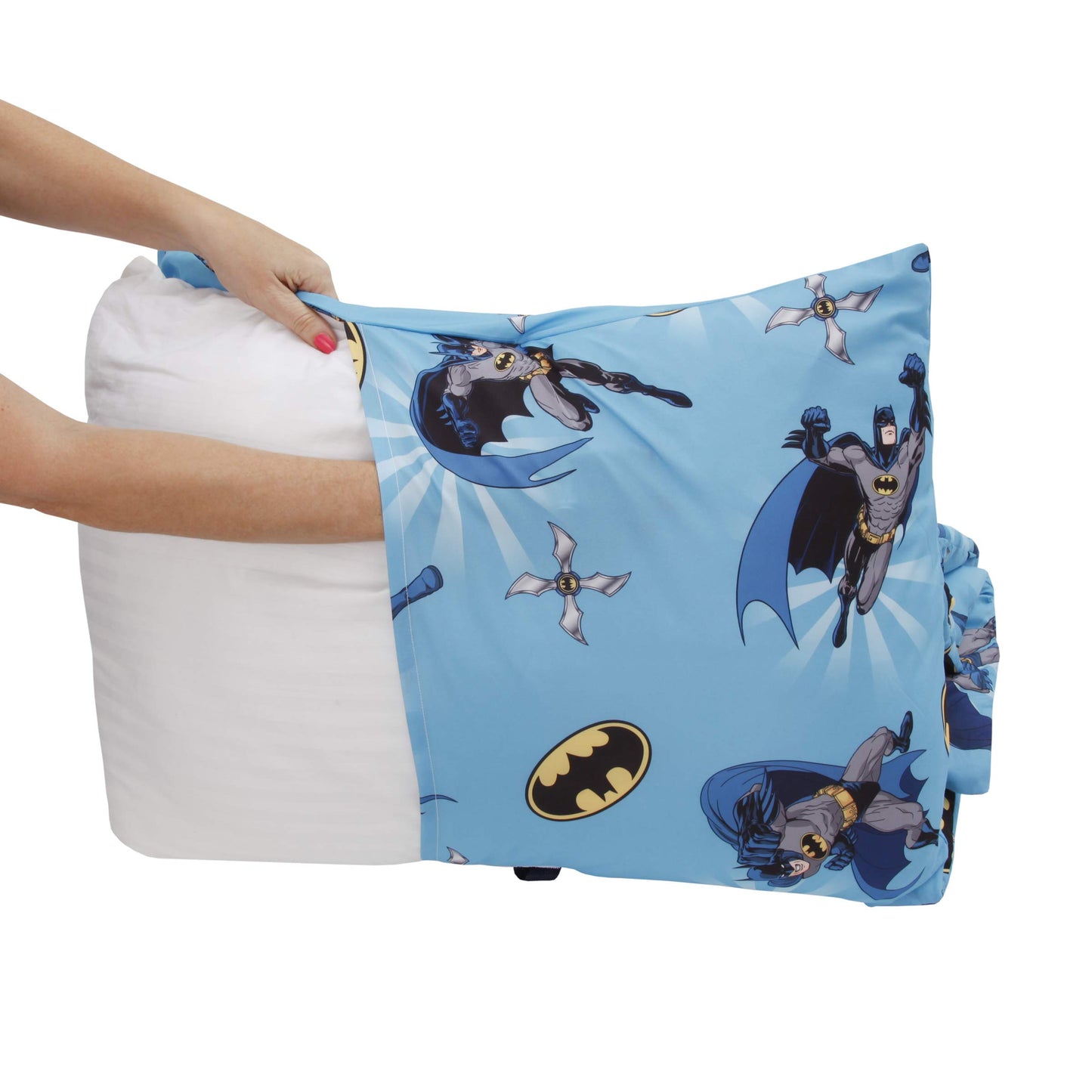 Batman - Blue, Grey & Yellow Deluxe Easy Fold Toddler Nap Mat, Blue, Yellow, Black, Grey