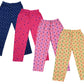 indi weaves Girls Regular Fit Pure Cotton Pajama Pants Pack of 4 Soft Breathable All Over Printed Nightwear Comfortable Sleepwea