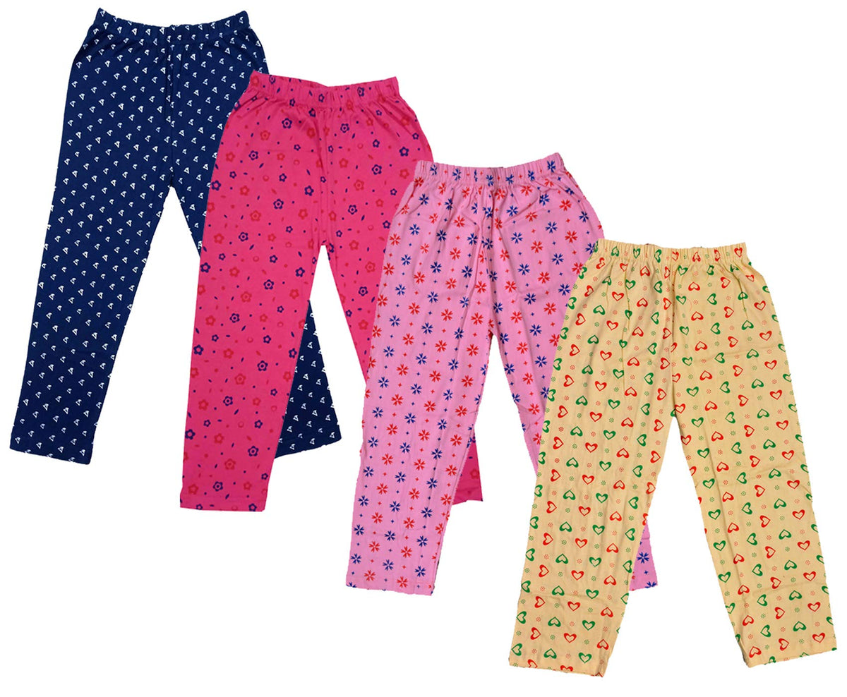 indi weaves Girls Regular Fit Pure Cotton Pajama Pants Pack of 4 Soft Breathable All Over Printed Nightwear Comfortable Sleepwea