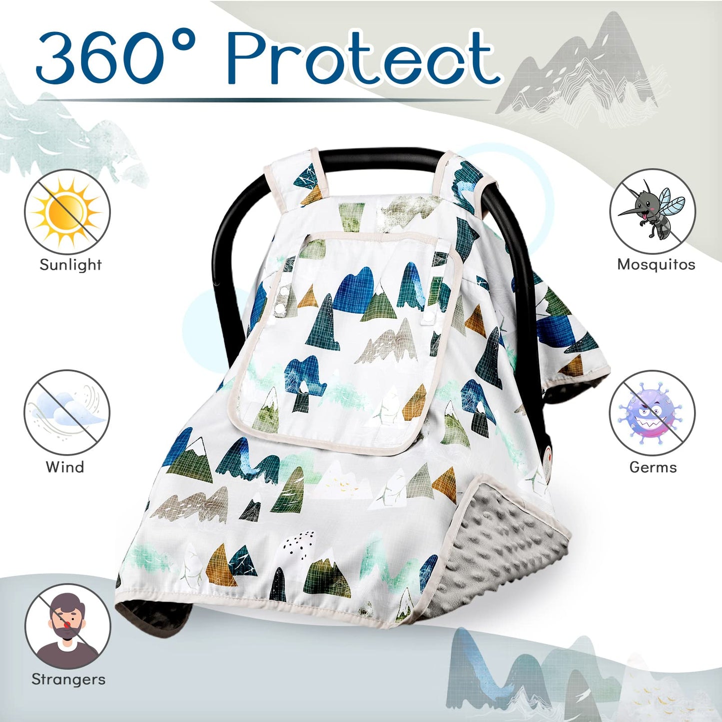 Baby Car Seat Cover, Car Carseat Canopy Boys, Minky Cozy & Warm Cover, Infant Carrier Cover With Peep Windows, Soft & Breathable