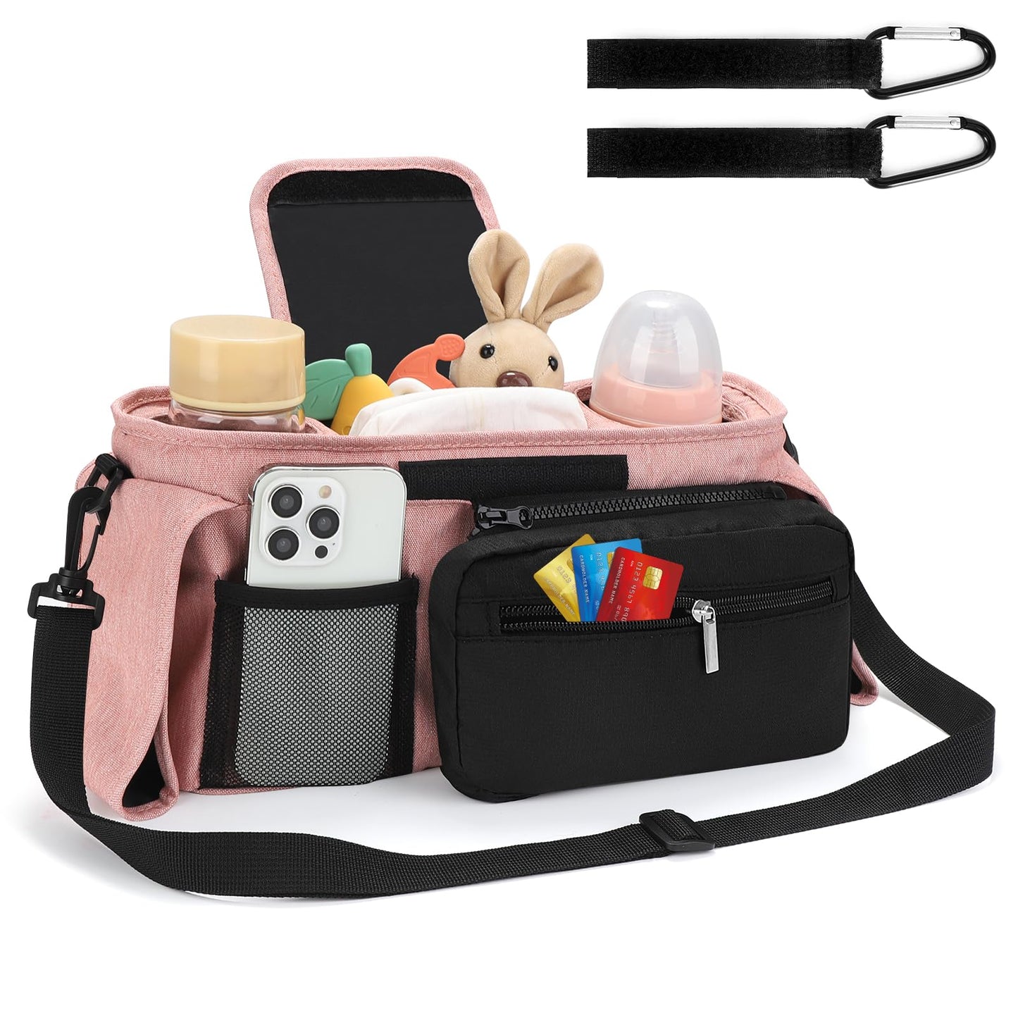 Accmor Universal Stroller Organizer With Insulated Cup Holder Detachable Phone Bag And Shoulder Strap,Stroller Bag Caddy Organiz