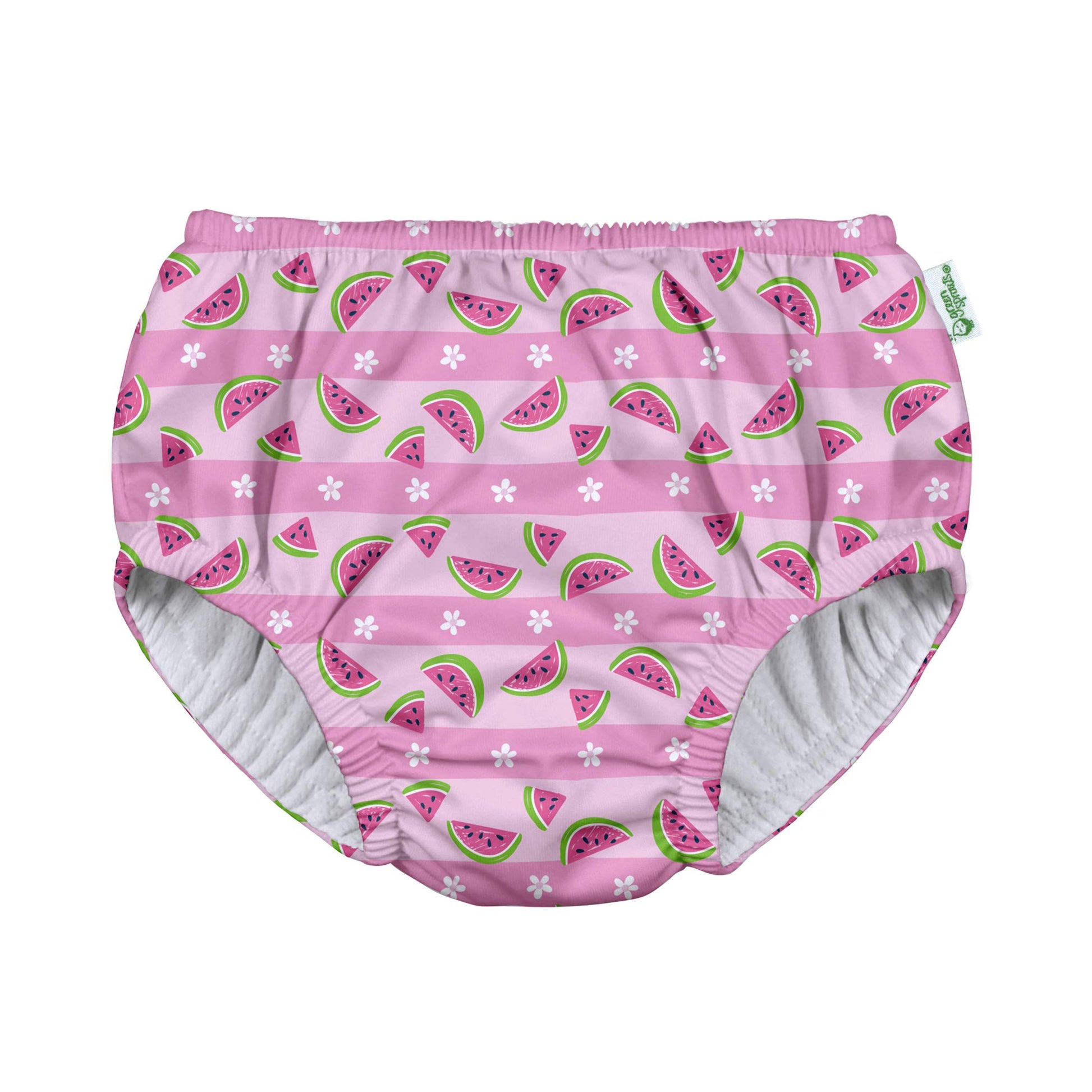 I Play. By Green Sprouts Baby Girls Pull-Up Reusable And Toddler Swim Diaper, Light Pink Watermelon Stripe, 12-18 Months Us