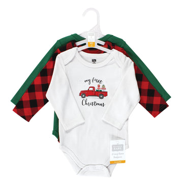 Hudson Baby Unisex Baby Cotton Long-Sleeve Bodysuits, Christmas Gift 3-Pack, 6-9 Months