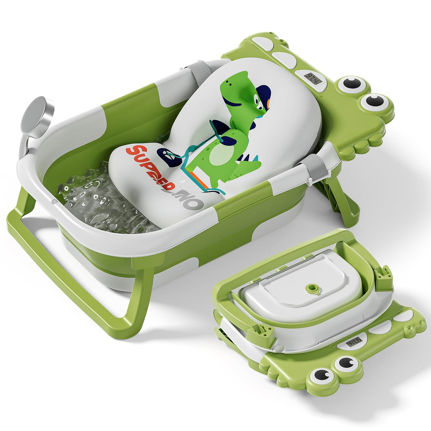 Alligator Collapsible Baby Bathtub For Newborn With Thermometer & 1 Soft Floating Cushion & Drain Hole, Foldable & Portable Trav