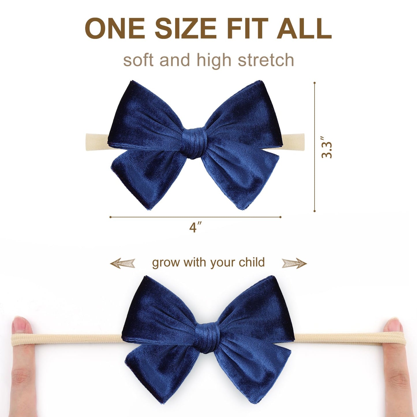 Oneninedream Baby Girls 4' Velvet Hairband Handmade Tied Bow Elastic Nylon Hair Accessories, 3 Pcs Red, Green, Dark Green