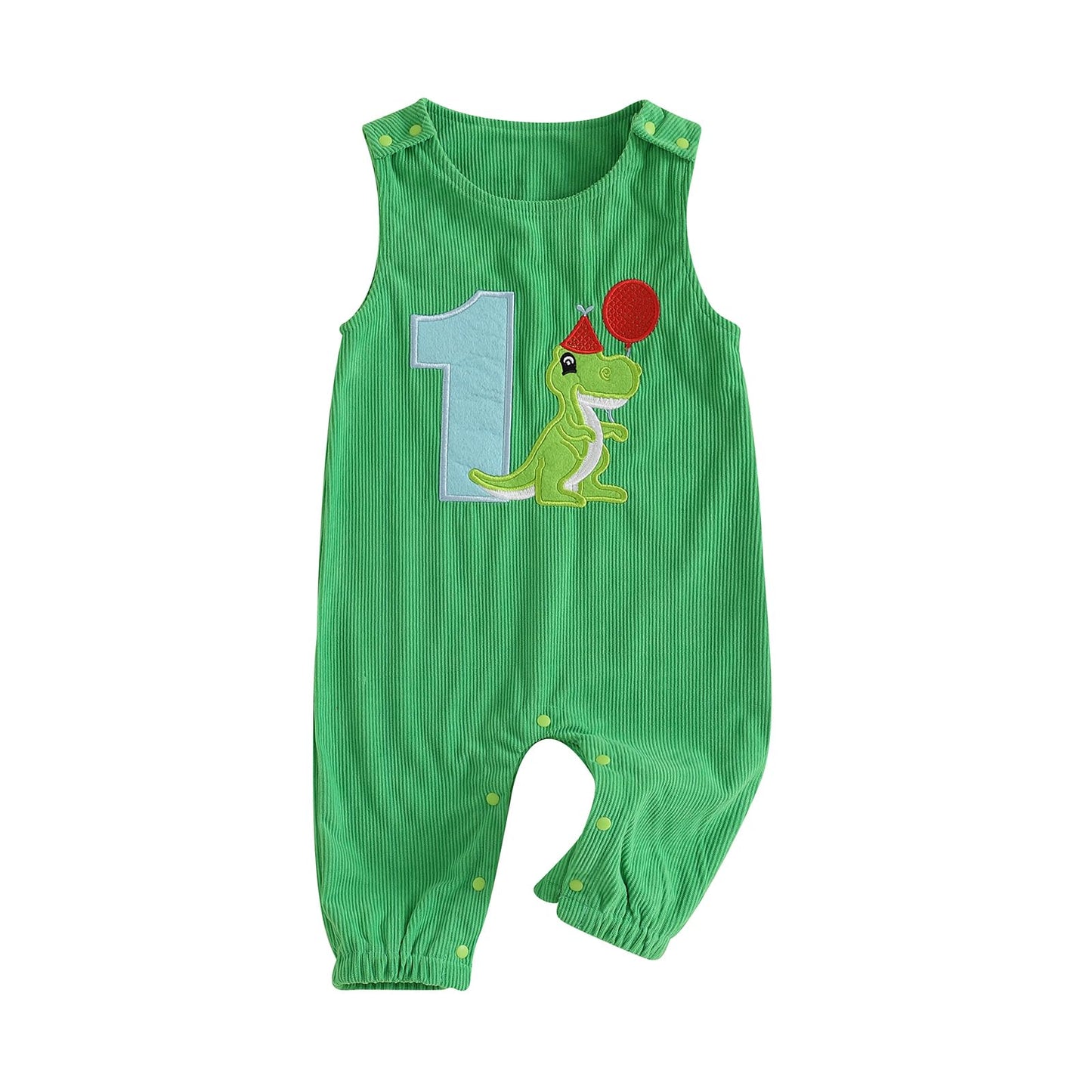 Lamuusaa Toddler Baby Boy Birthday Outfit Sleeveless One Embroidery Birthday Romper Corduroy Jumspuit Cake Smash Outfits (Green,